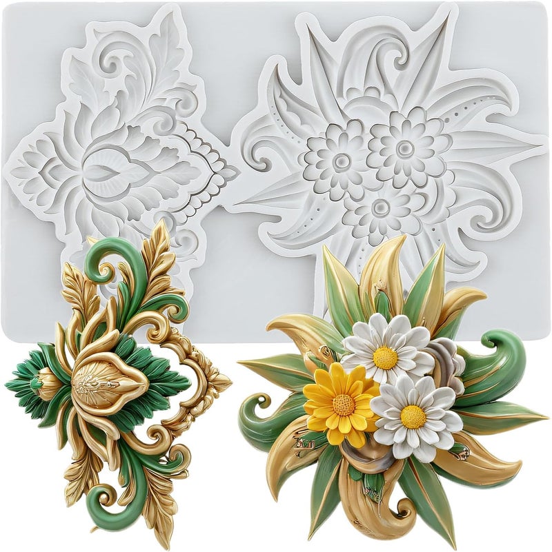 TAOXIBEI Flower Polymer Clay Mold Baroque Relief Flower Silicone Molds for DIY Crafts Epoxy Resin Casting Air Dry Polymer Clay Plaster Jewelry Making - Image 1